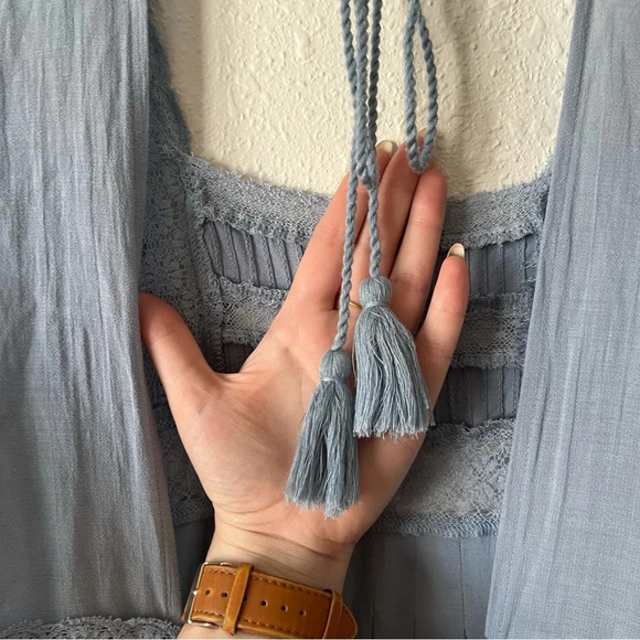 Free People Golden Hour Tie Back Flowy Blouse Blue Size Small - Picture 8 of 10